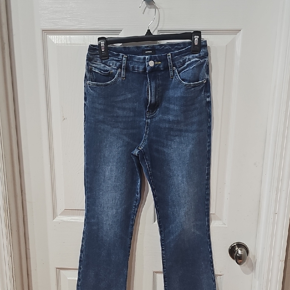 Express Cropped Flare Classic Blue Women's Jeans